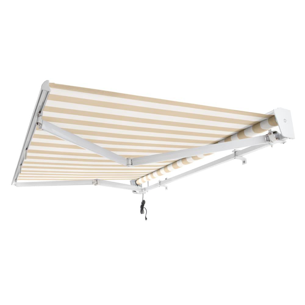 24' x 10' Destin Left Motorized Patio Retractable Awning, Linen/White Stripe. Picture 7