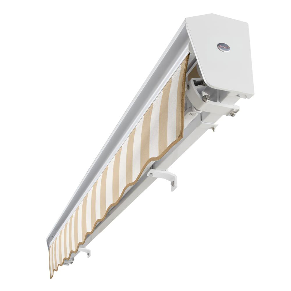 24' x 10' Destin Left Motorized Patio Retractable Awning, Linen/White Stripe. Picture 5