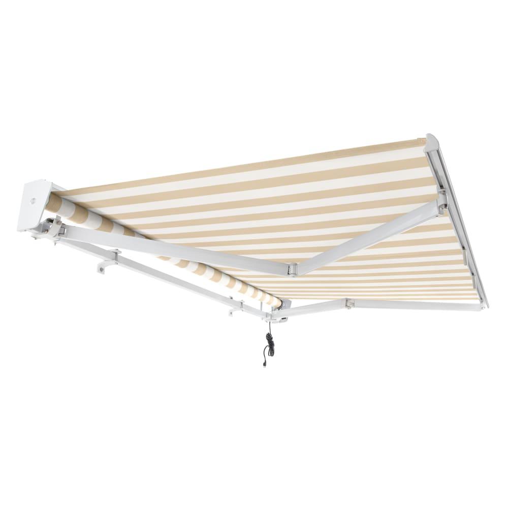 14' x 10' Destin Right Motorized Patio Retractable Awning, Linen/White Stripe. Picture 7