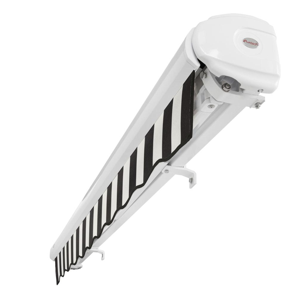 Full Cassette Left Motorized Patio Retractable Awning, Black/White Stripe. Picture 5