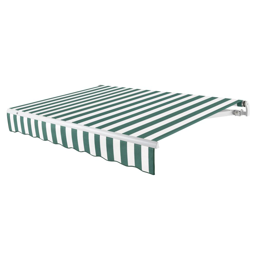 14' x 10' Maui Left Motorized Patio Retractable Awning, Forest/White Stripe. Picture 1