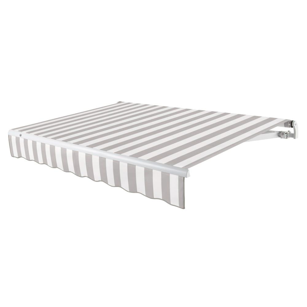 14' x 10' Maui Left Motorized Patio Retractable Awning, Gray/White Stripe. Picture 1