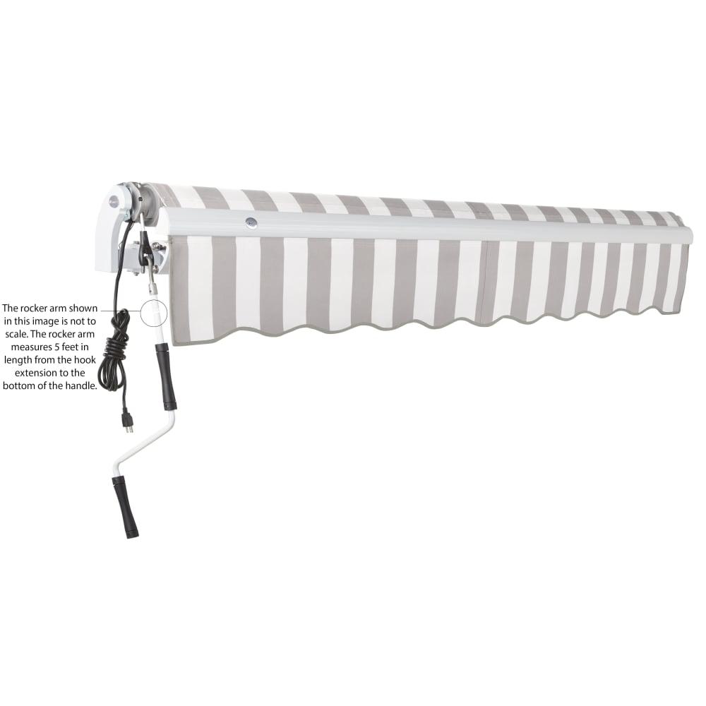 14' x 10' Maui Left Motorized Patio Retractable Awning, Gray/White Stripe. Picture 6