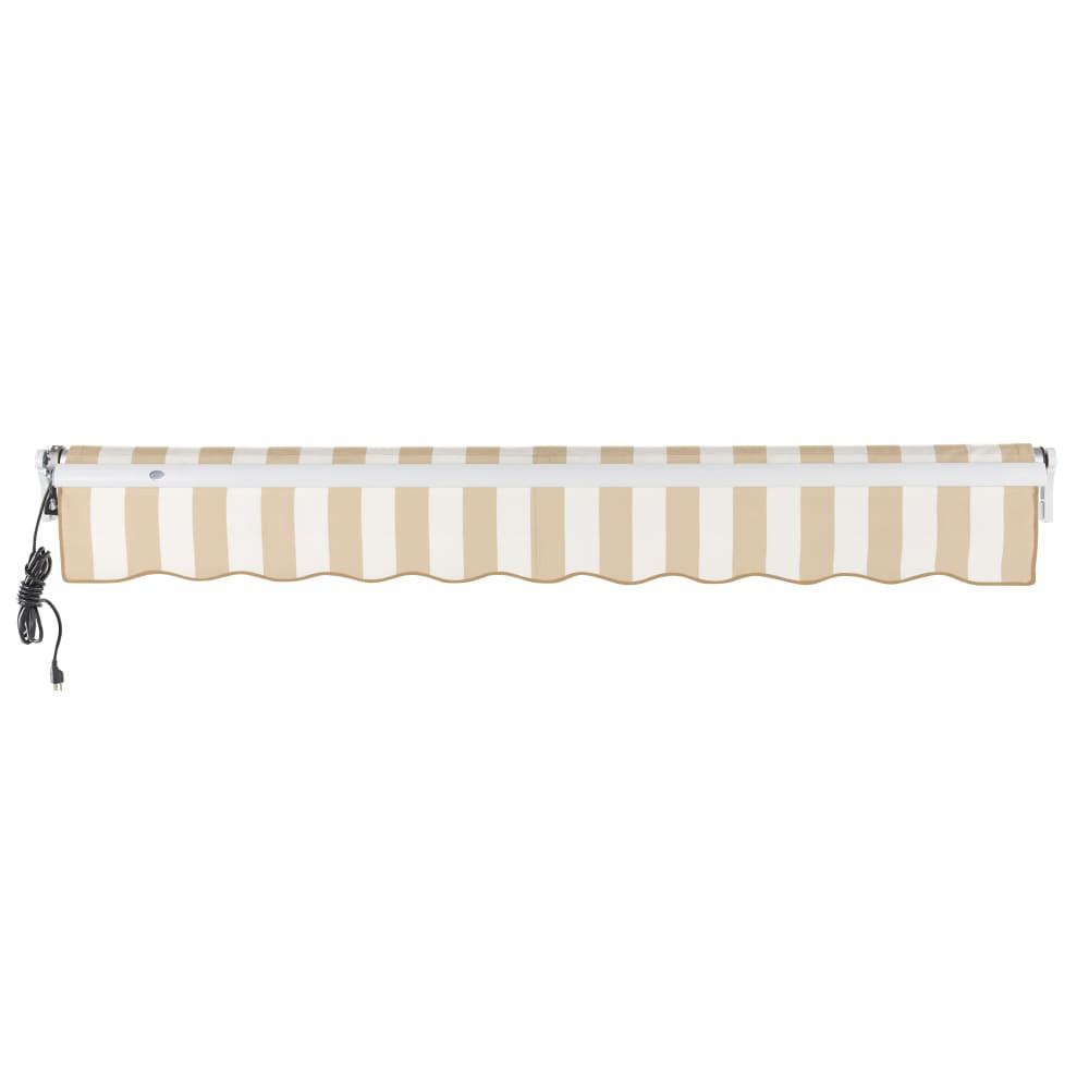 14' x 10' Maui Left Motorized Patio Retractable Awning, Linen/White Stripe. Picture 4