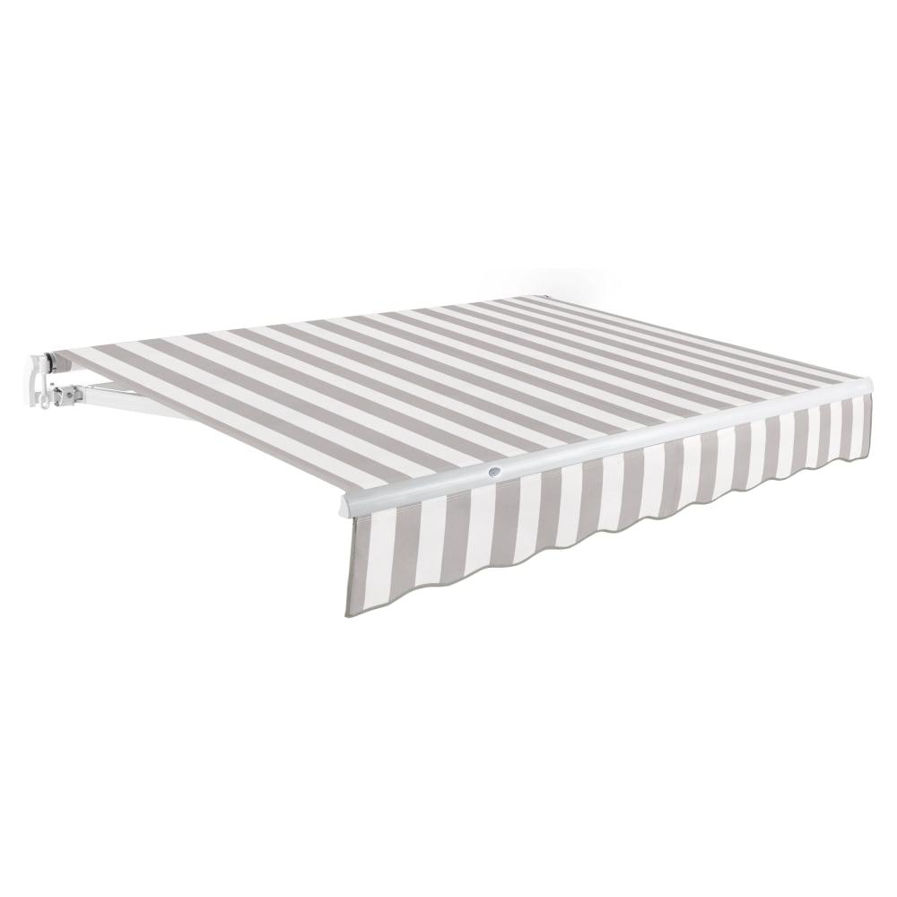 14' x 10' Maui Manual Patio Retractable Awning Acrylic Fabric, Gray/White Stripe. Picture 1