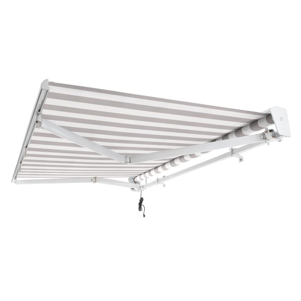 8' x 6.5' Destin Left Motorized Patio Retractable Awning, Gray/White Stripe. Picture 7