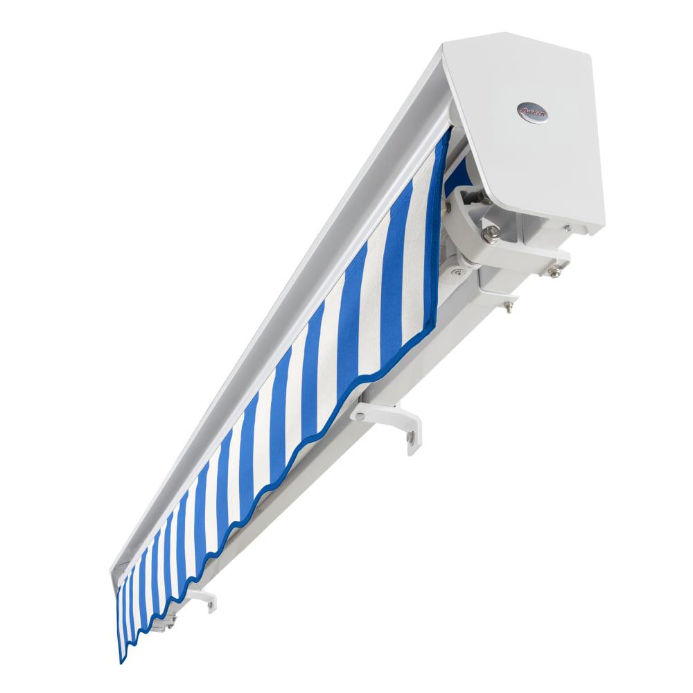 Destin Left Motorized Patio Retractable Awning, Bright Blue/White Stripe. Picture 5