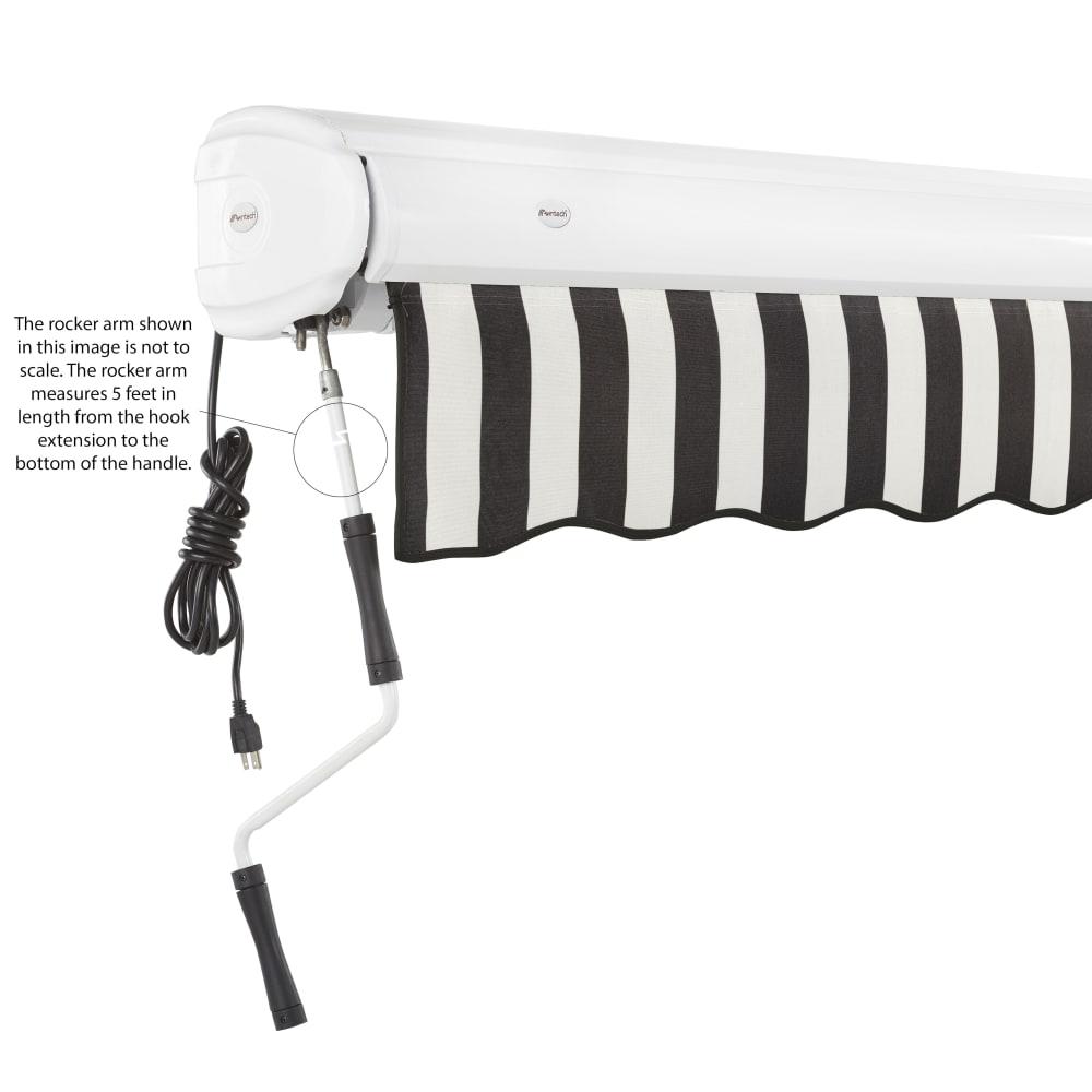Full Cassette Left Motorized Patio Retractable Awning, Black/White Stripe. Picture 6