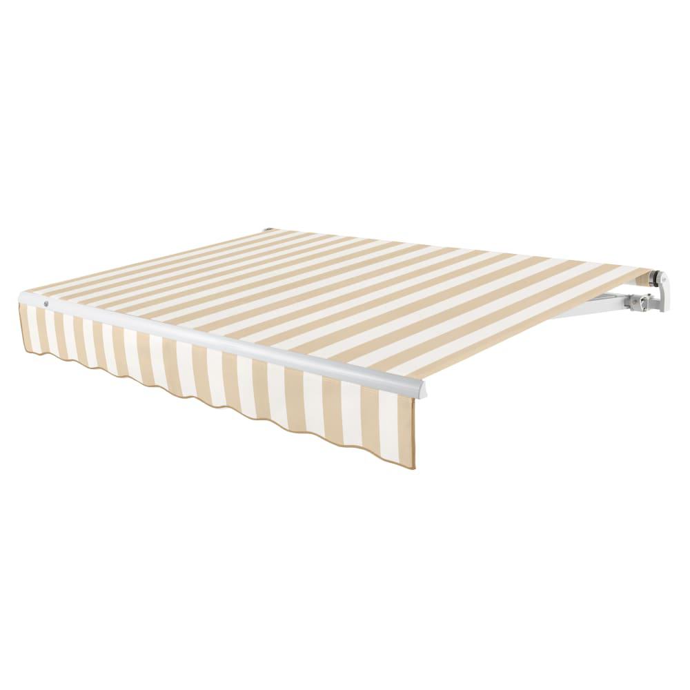 16' x 10' Maui Left Motorized Patio Retractable Awning, Linen/White Stripe. Picture 1