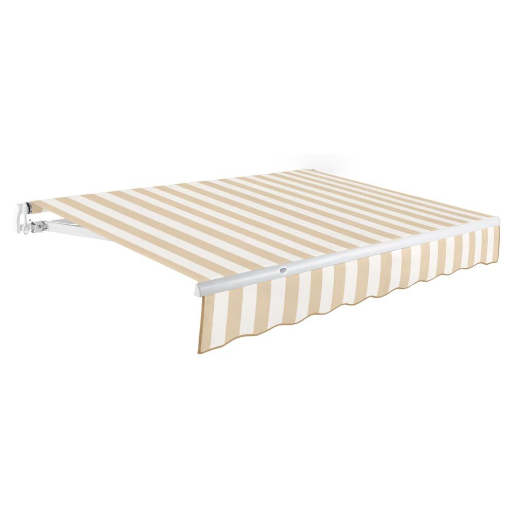18' x 10' Maui Manual Patio Retractable Awning, Linen/White Stripe. Picture 1