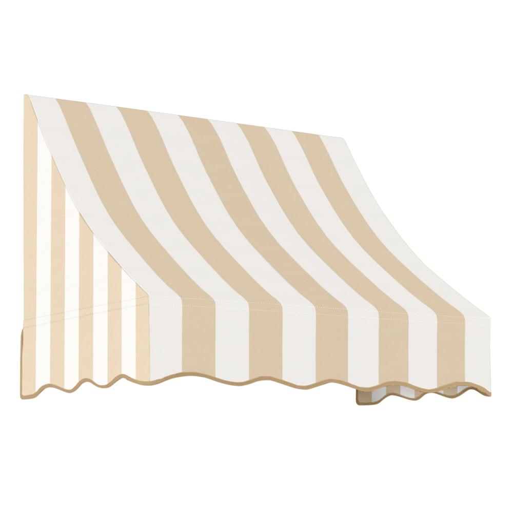 Awntech 4.375 ft Nantucket Fixed Awning Acrylic Fabric, Linen/White Stripe. Picture 1