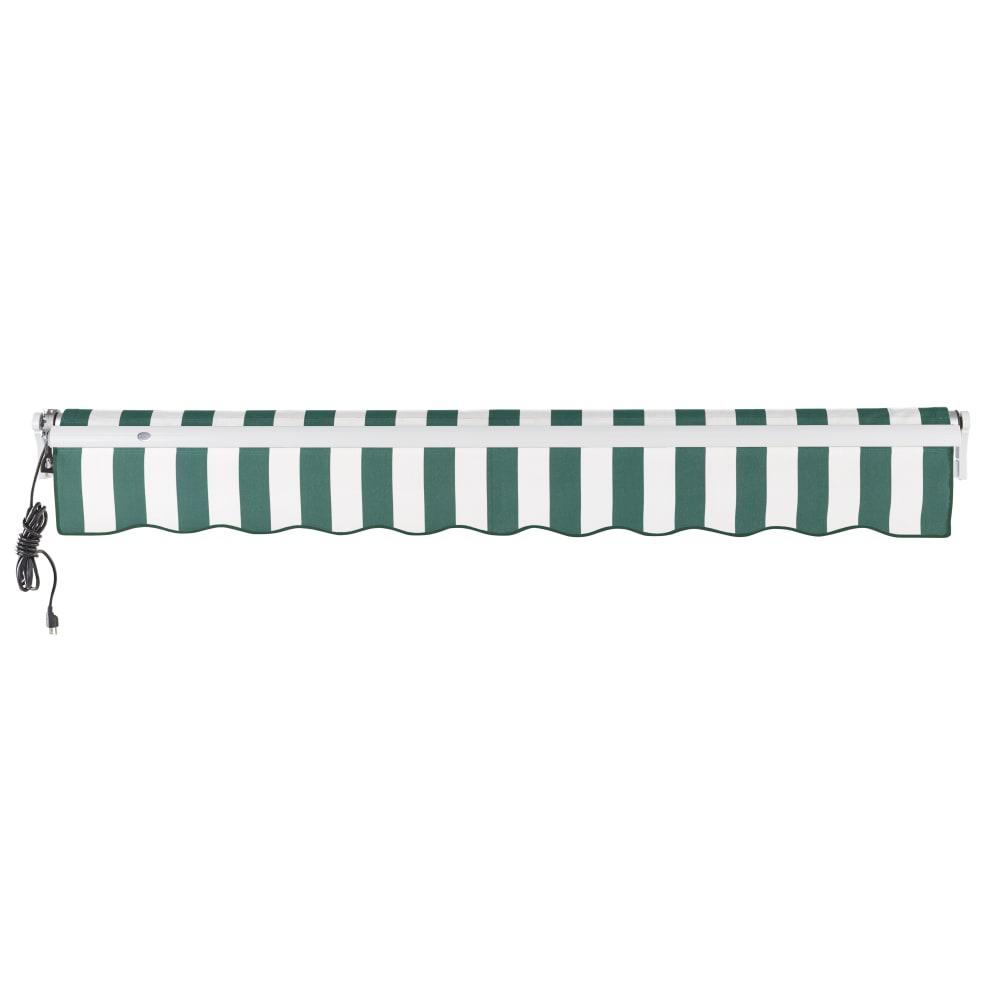 18' x 10' Maui Left Motorized Patio Retractable Awning, Forest/White Stripe. Picture 4