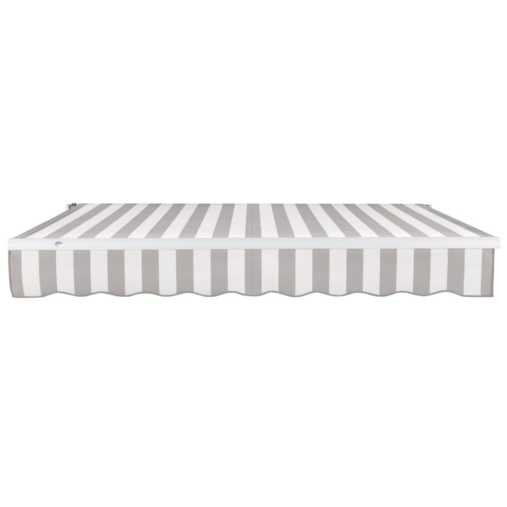 18' x 10' Maui Left Motorized Patio Retractable Awning, Gray/White Stripe. Picture 3