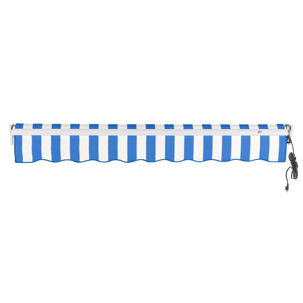 Maui Right Motorized Patio Retractable Awning, Bright Blue/White Stripe. Picture 4