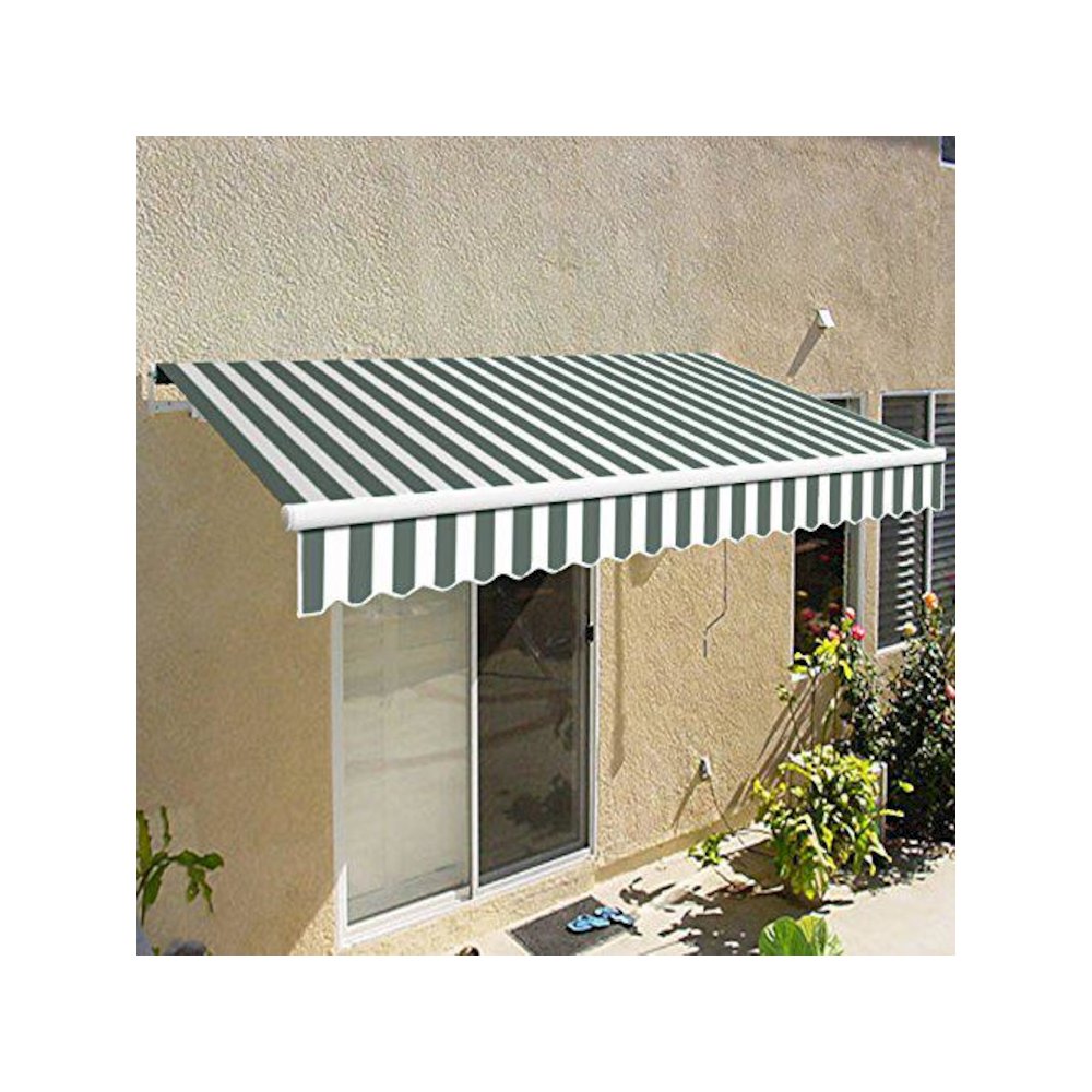 10' x 8' California Manual Patio Retractable Awning, Gray/White Stripe. Picture 2