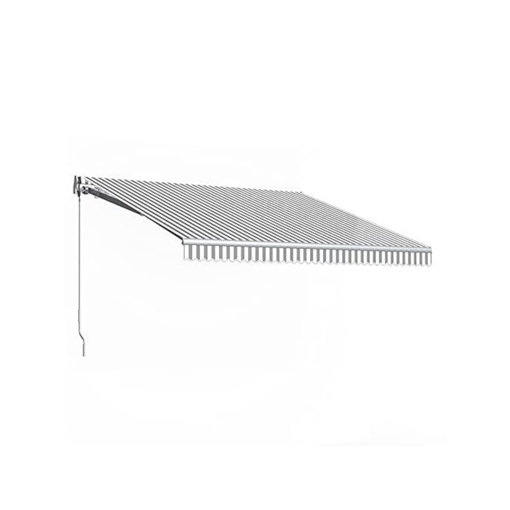 12' x 10' California Manual Patio Retractable Awning, Gray/White Stripe. Picture 1