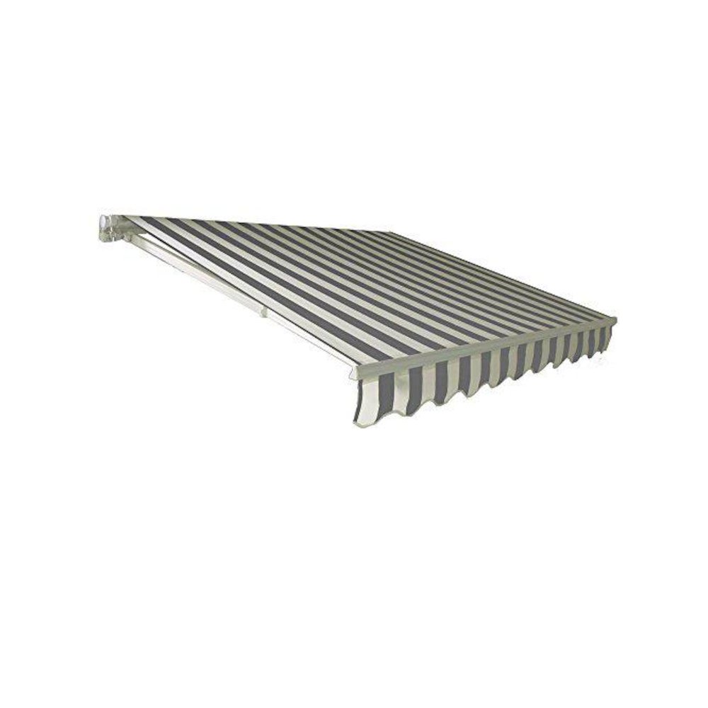8' x 6.5' California Manual Patio Retractable Awning, Gray/White Stripe. Picture 1