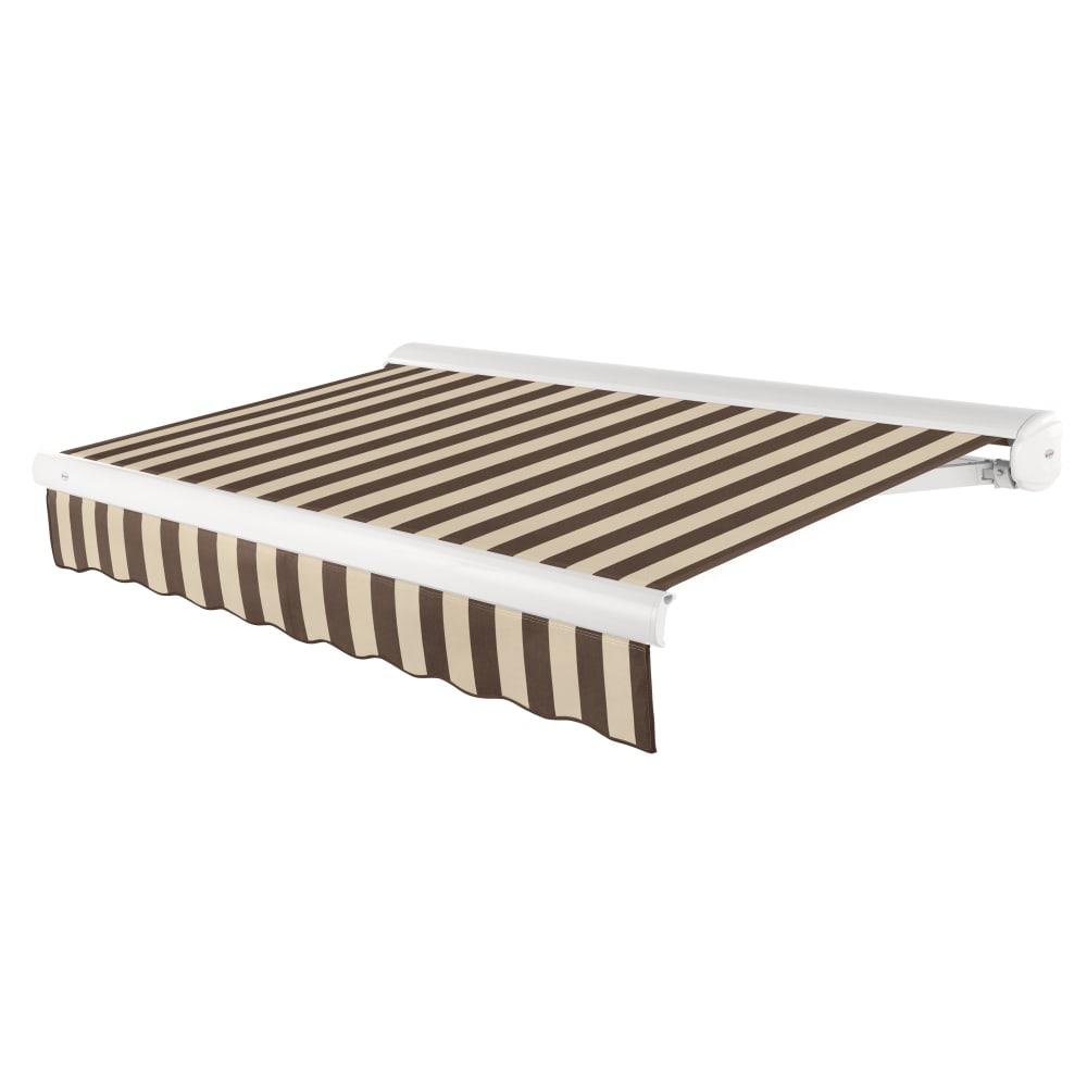 Full Cassette Left Motorized Patio Retractable Awning, Brown/Tan Stripe. Picture 1