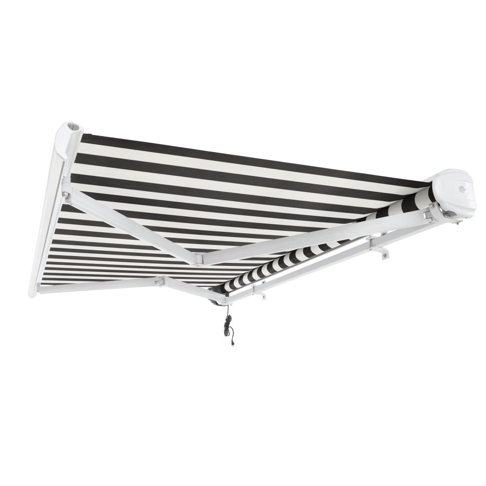 Full Cassette Left Motorized Patio Retractable Awning, Black/White Stripe. Picture 7