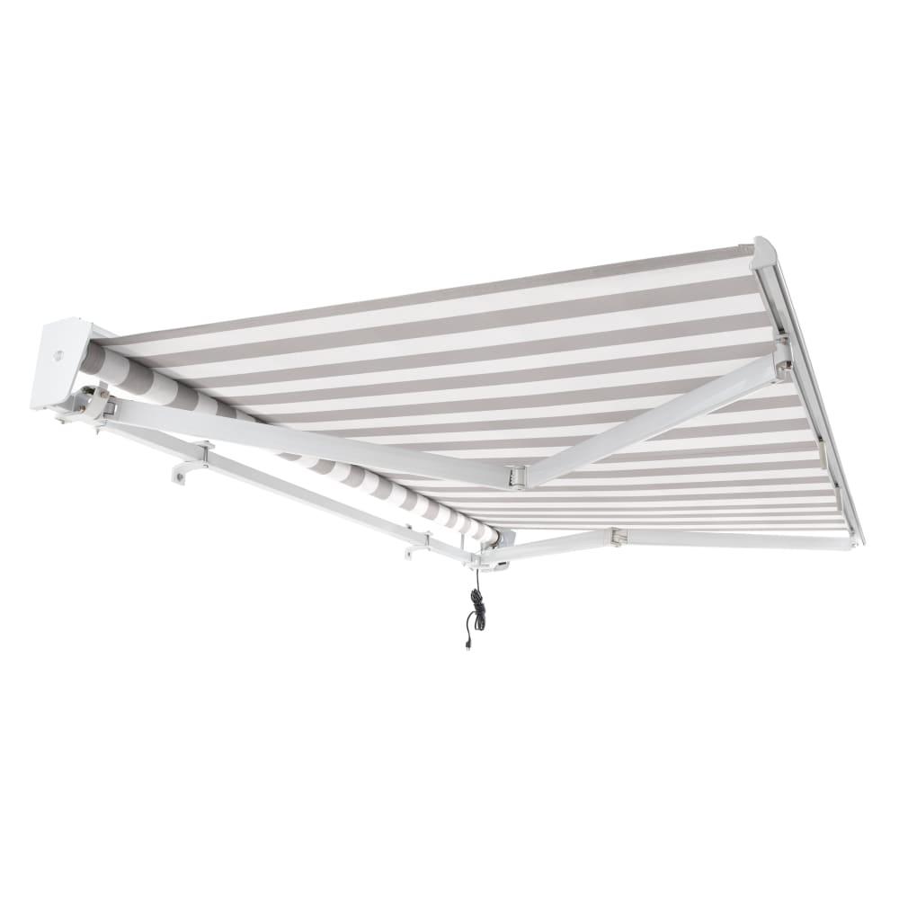 24' x 10' Destin Right Motorized Patio Retractable Awning, Gray/White Stripe. Picture 7