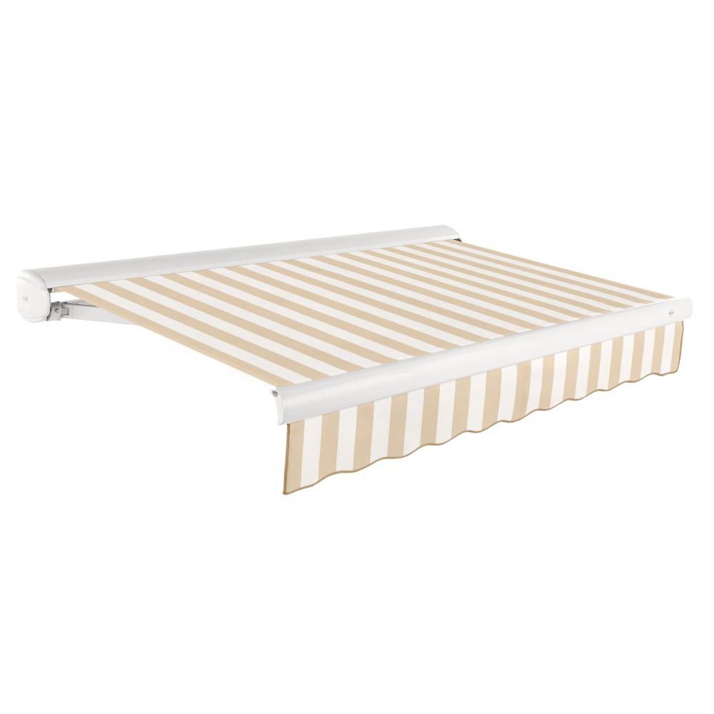 24' x 10' Full Cassette Manual Patio Retractable Awning, Linen/White Stripe. Picture 1