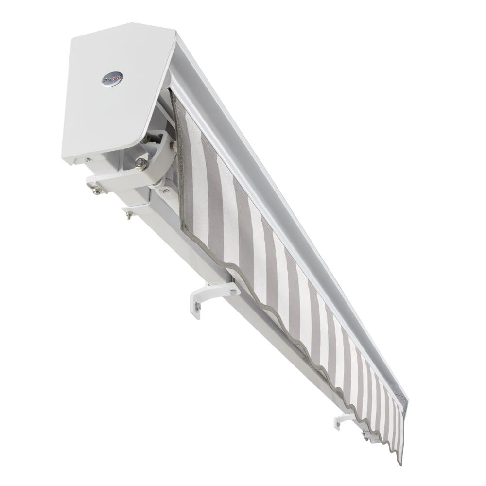 12' x 10' Destin Right Motorized Patio Retractable Awning, Gray/White Stripe. Picture 5