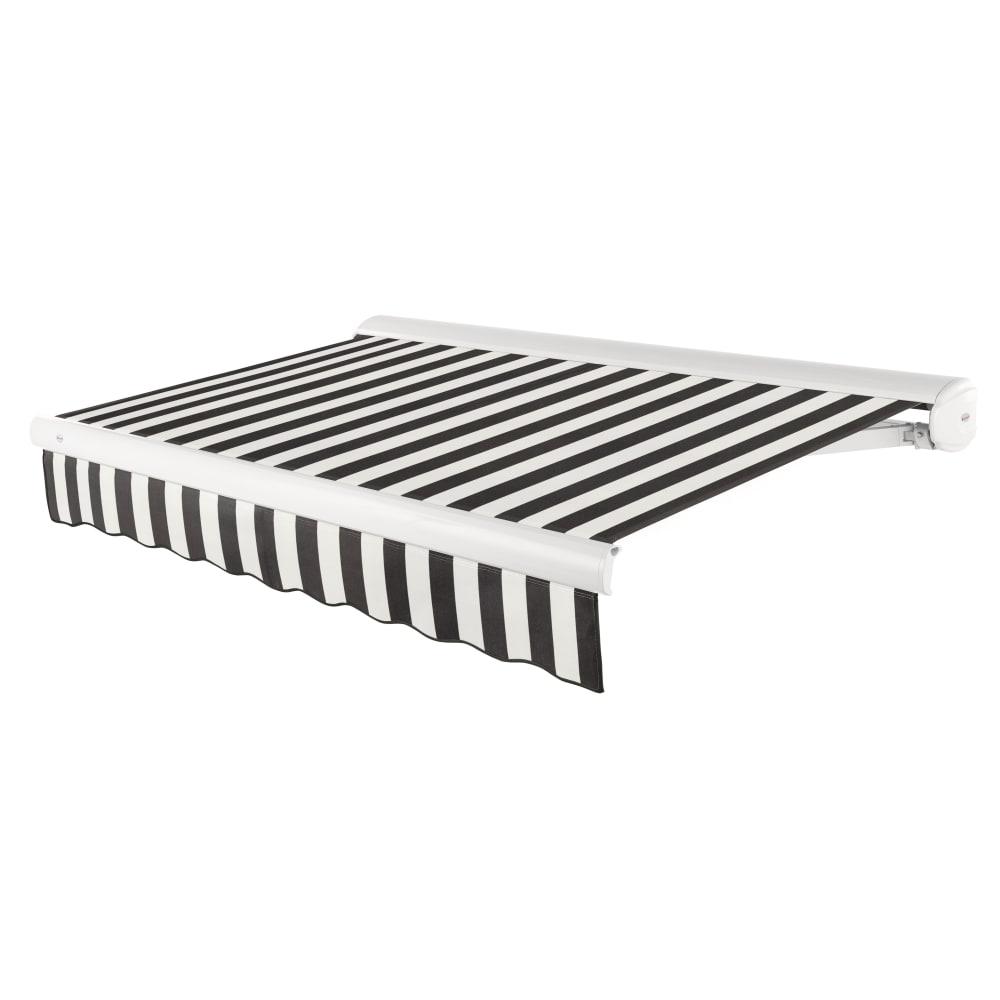 Full Cassette Left Motorized Patio Retractable Awning, Black/White Stripe. Picture 1