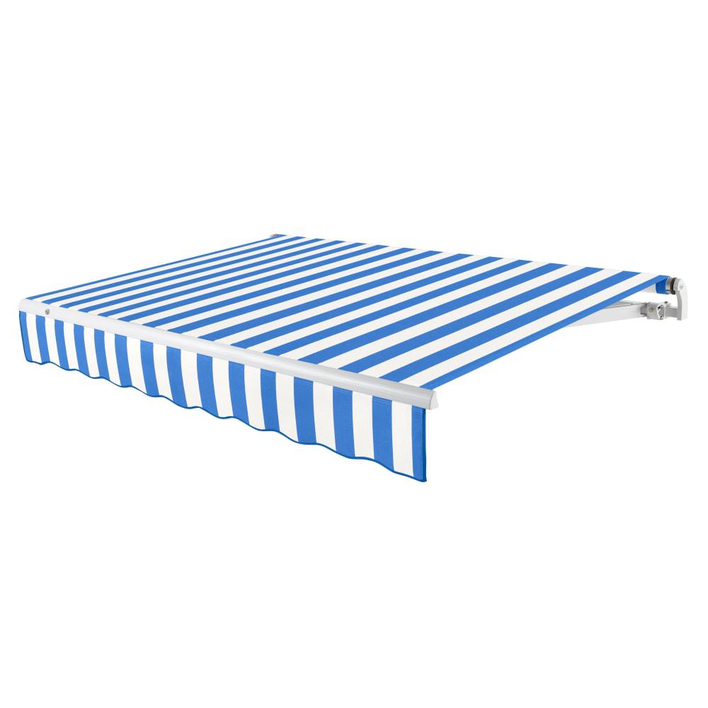 8' x 6.5' Maui Left Motorized Patio Retractable Awning, Bright Blue/White Stripe. Picture 1