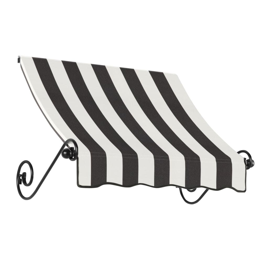 Awntech 3.375 ft Charleston Fixed Awning Acrylic Fabric, Black/White Stripe. Picture 1