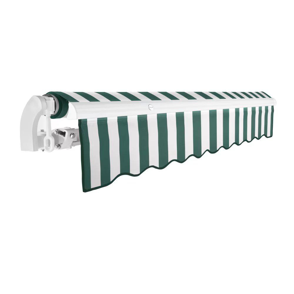 10' x 8' California Manual Patio Retractable Awning, Forest/White Stripe. Picture 1