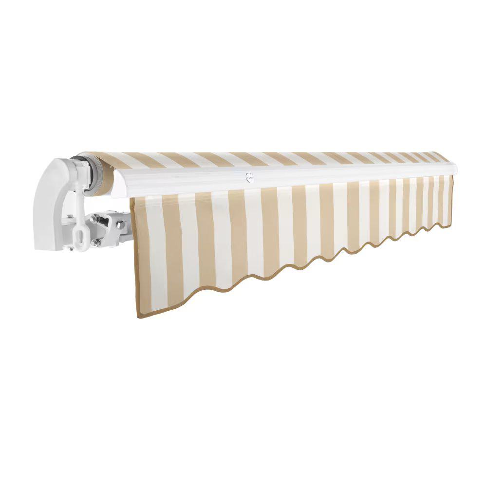 12' x 10' California Manual Patio Retractable Awning, Linen/White Stripe. Picture 1