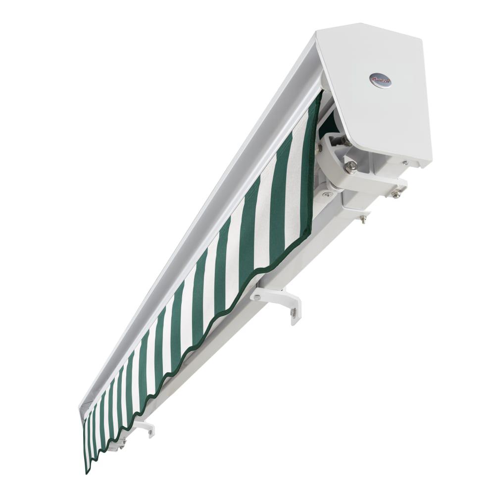 10' x 8' Destin Left Motorized Patio Retractable Awning, Forest/White Stripe. Picture 5