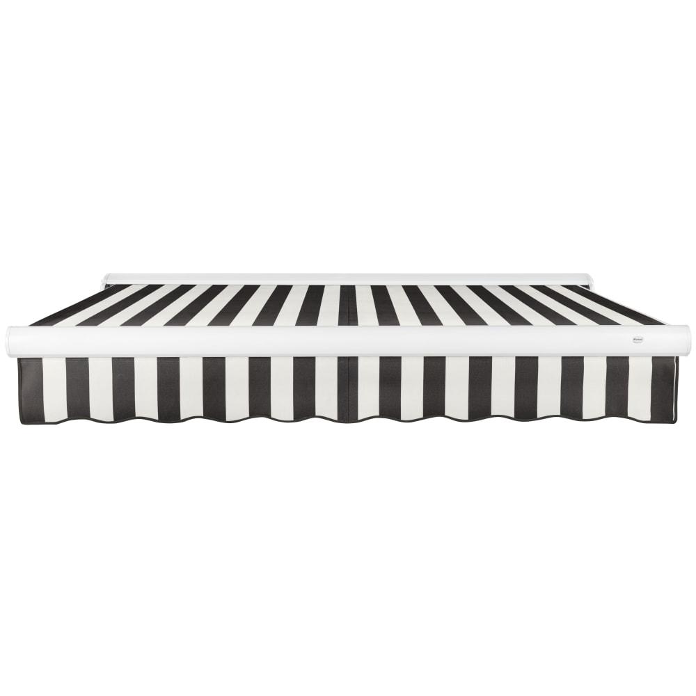 Full Cassette Left Motorized Patio Retractable Awning, Black/White Stripe. Picture 3
