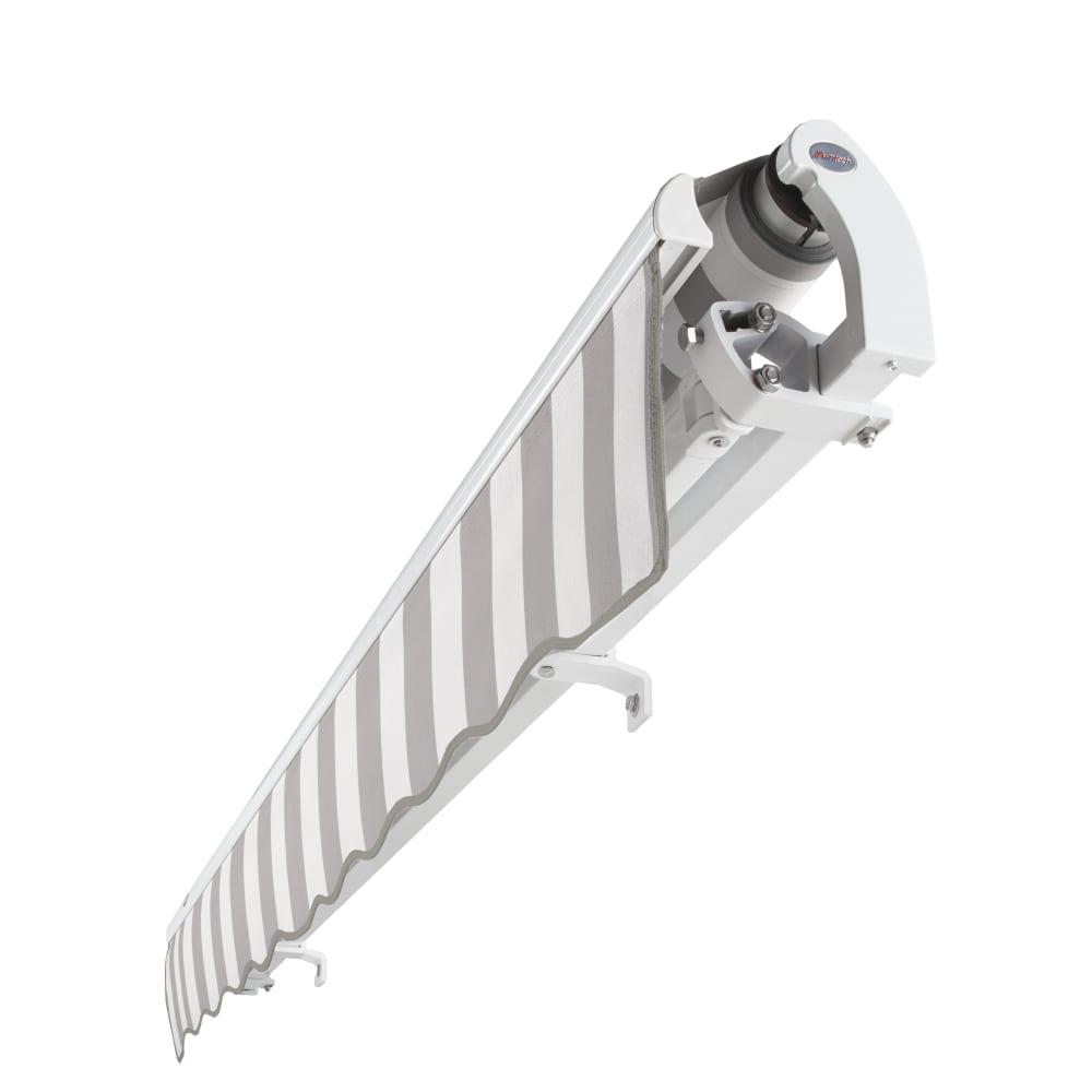 10' x 8' Maui Left Motorized Patio Retractable Awning, Gray/White Stripe. Picture 5