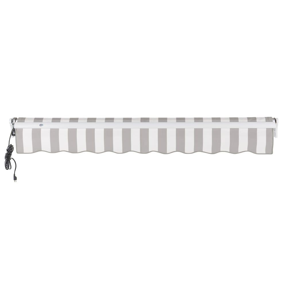 10' x 8' Maui Left Motorized Patio Retractable Awning, Gray/White Stripe. Picture 4