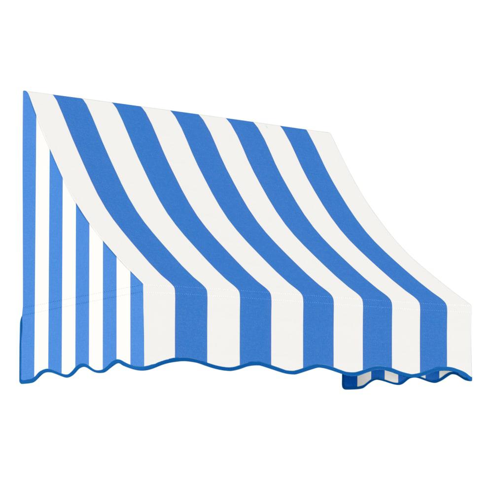 Awntech 3.375 ft Nantucket Fixed Awning Acrylic Fabric, Bright Blue/White Stripe. Picture 1