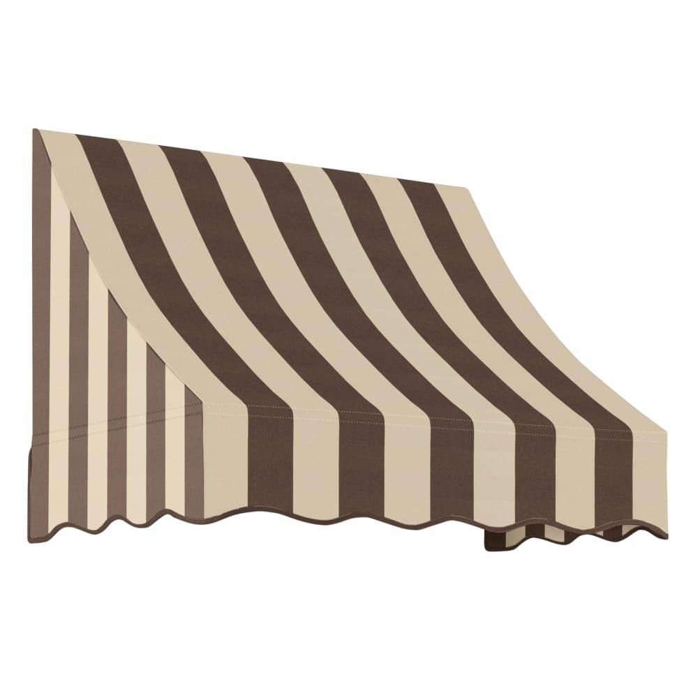 Awntech 3.375 ft Nantucket Fixed Awning Acrylic Fabric, Brown/Tan Stripe. Picture 1