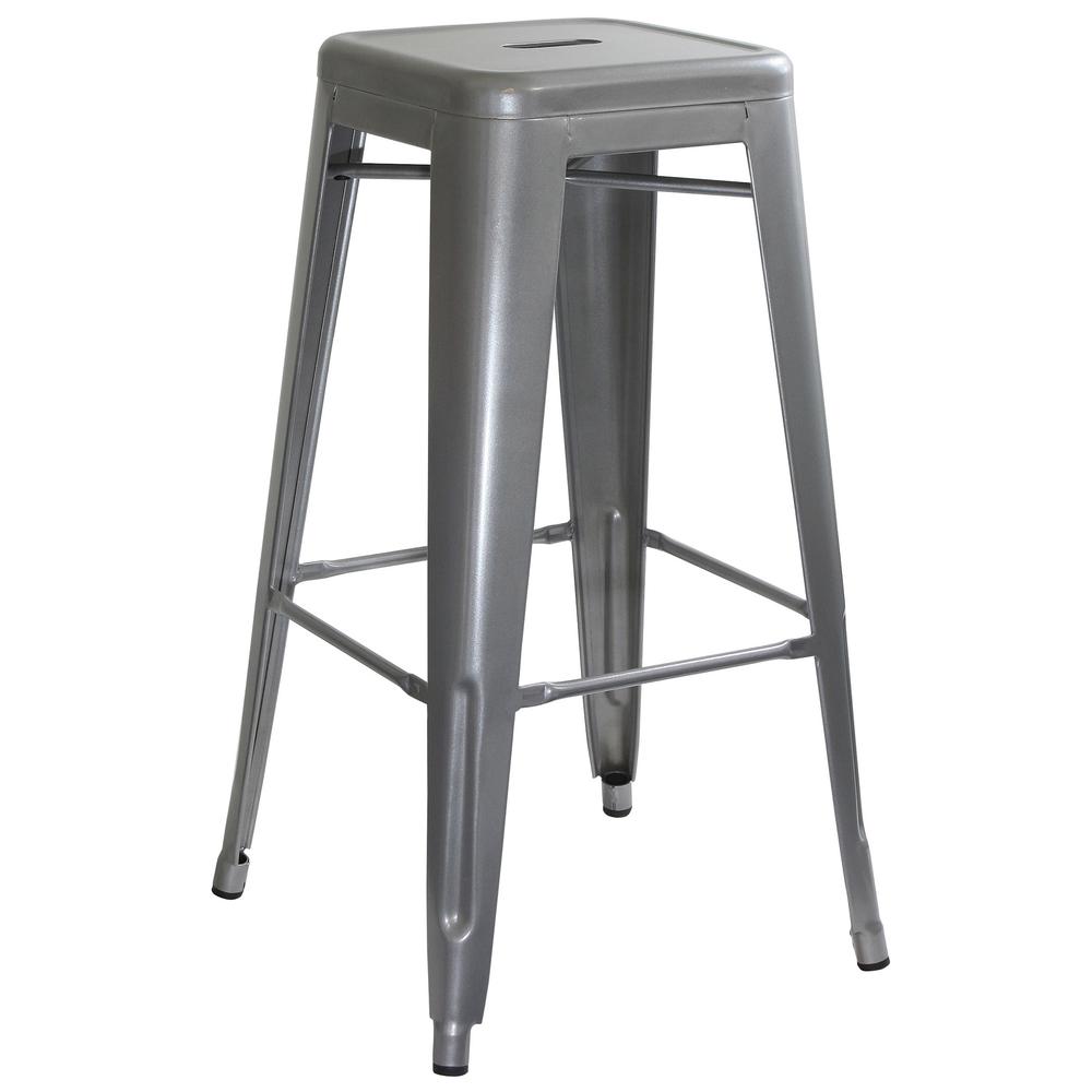 AmeriHome Loft Silver Metal Bar Stool - 4 Piece. Picture 3