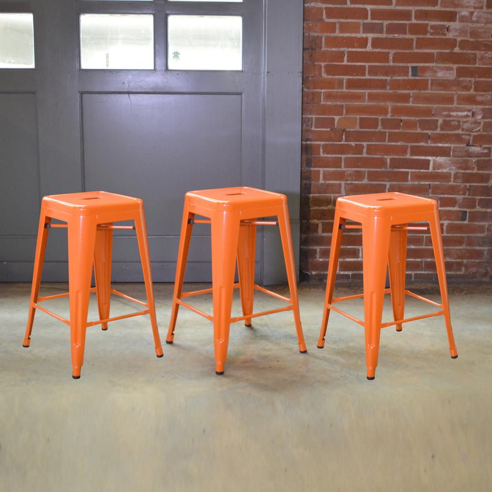 AmeriHome Loft Orange 24 in. Metal Bar Stool - 3 Piece. Picture 5