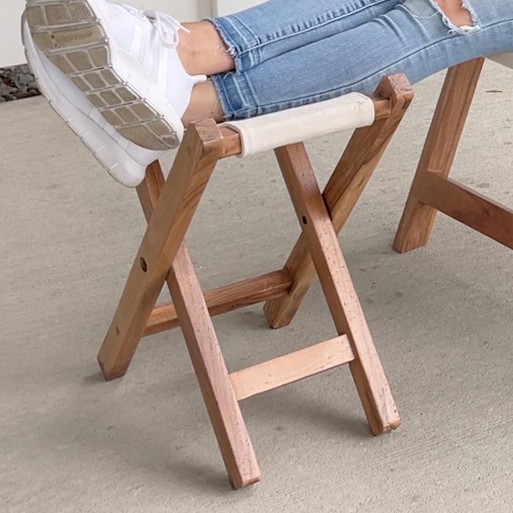 Acacia and Canvas Folding Stool. Picture 3
