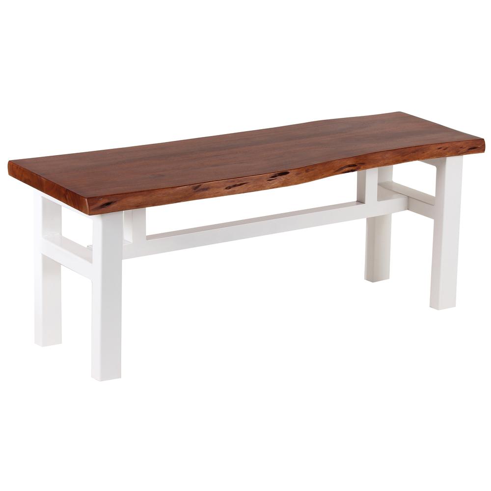 AmeriHome Acacia Live Edge 46 inch Bench - White. Picture 1