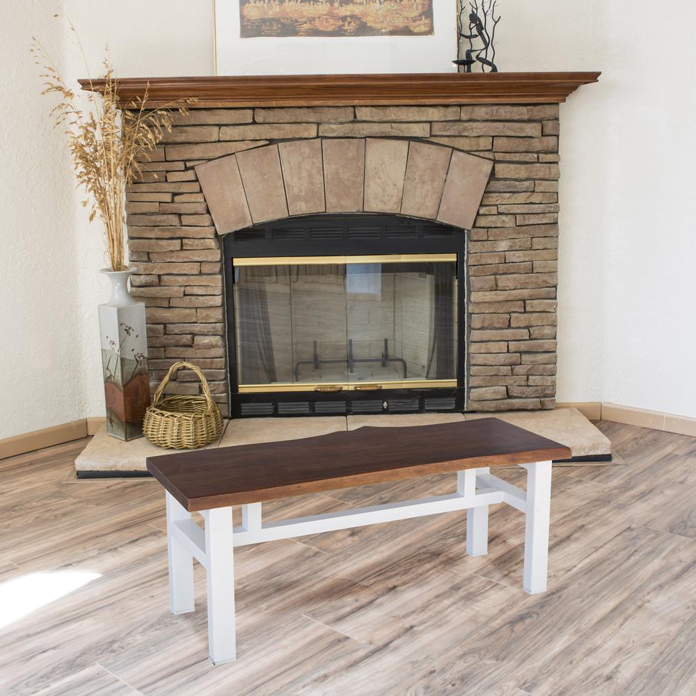 AmeriHome Acacia Live Edge 46 inch Bench - White. Picture 2