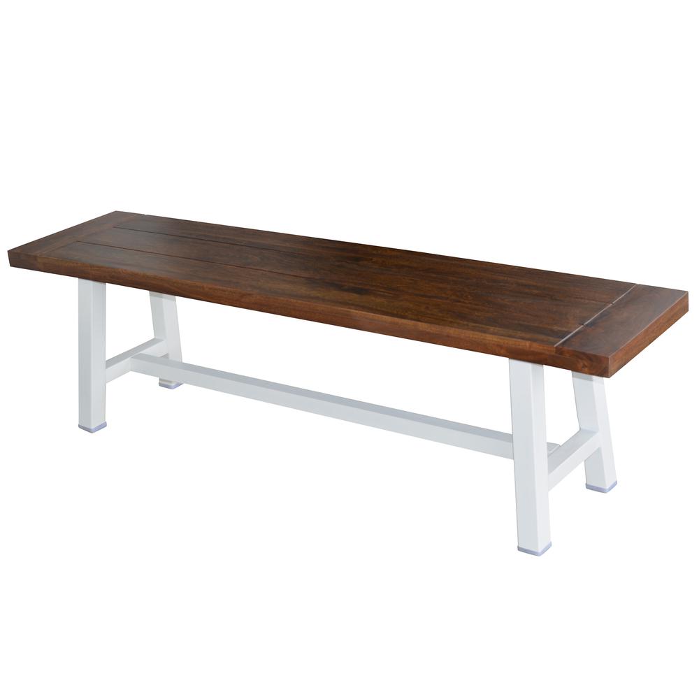 AmeriHome Indoor/Outdoor 63 in. Bench with Acacia Top and Metal Base - White. Picture 5