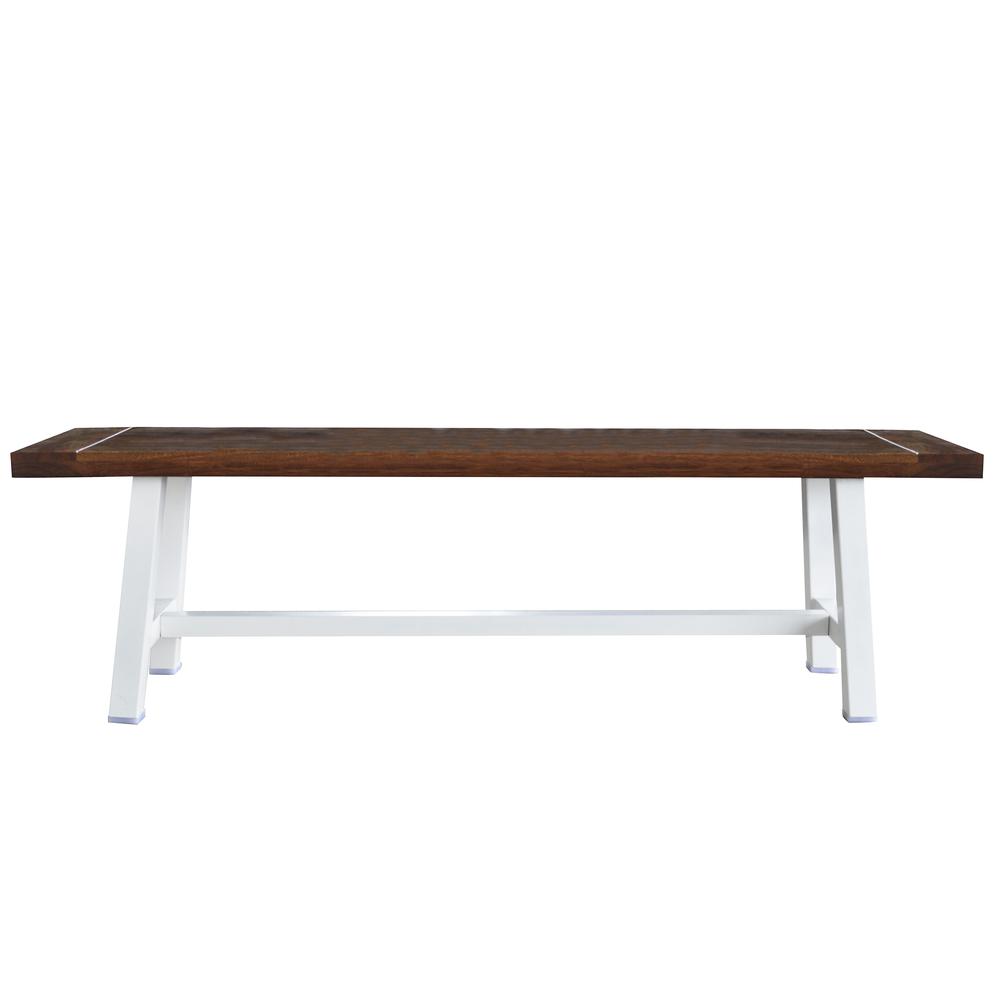 AmeriHome Indoor/Outdoor 63 in. Bench with Acacia Top and Metal Base - White. Picture 4