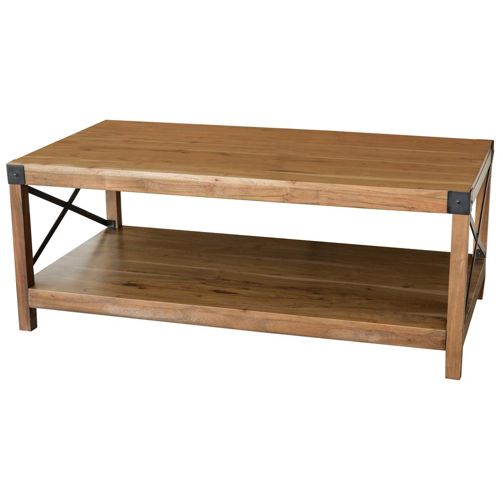 Acacia Wood Rustic Coffee Table. Picture 1