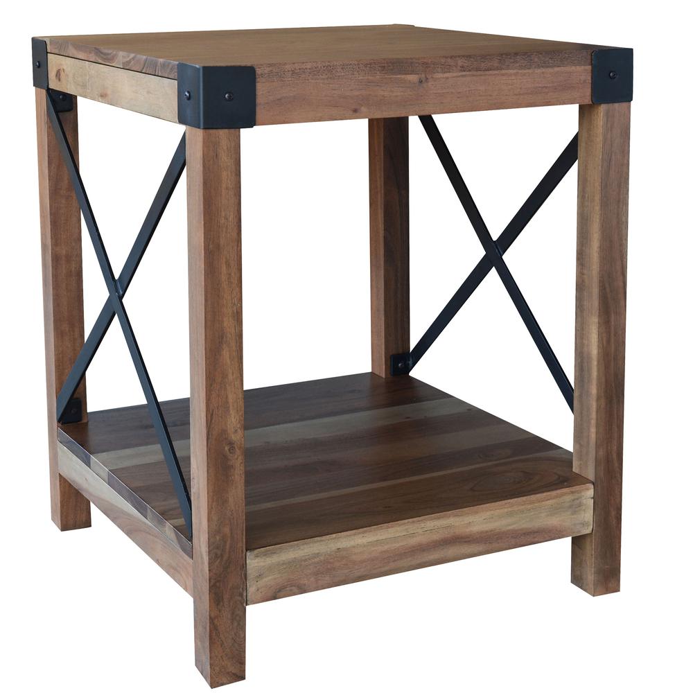 Acacia Wood Rustic Side Table. Picture 3