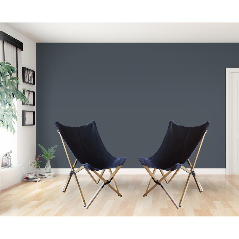 AmeriHome Canvas and Bamboo Butterfly Chair - Black - 2 Piece Set. Picture 2
