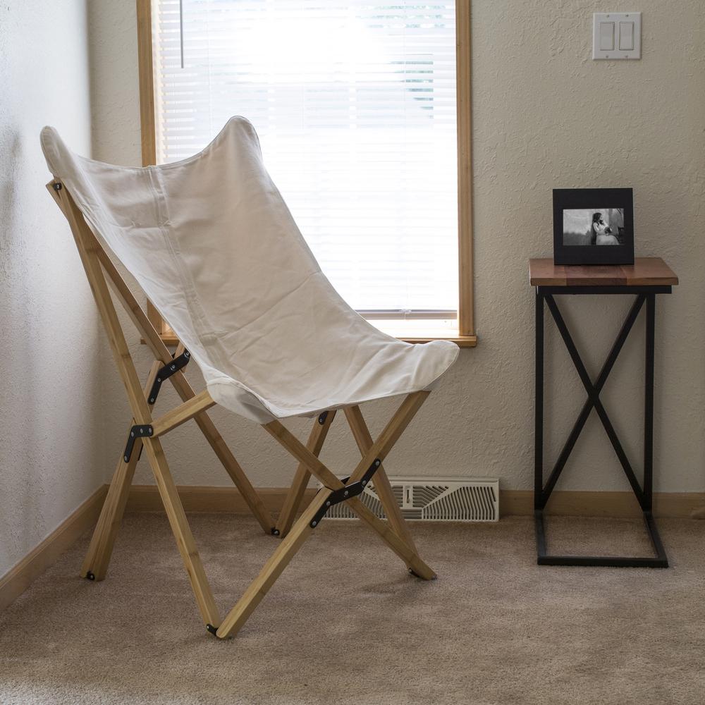 AmeriHome Canvas and Bamboo Butterfly Chair - White. Picture 2