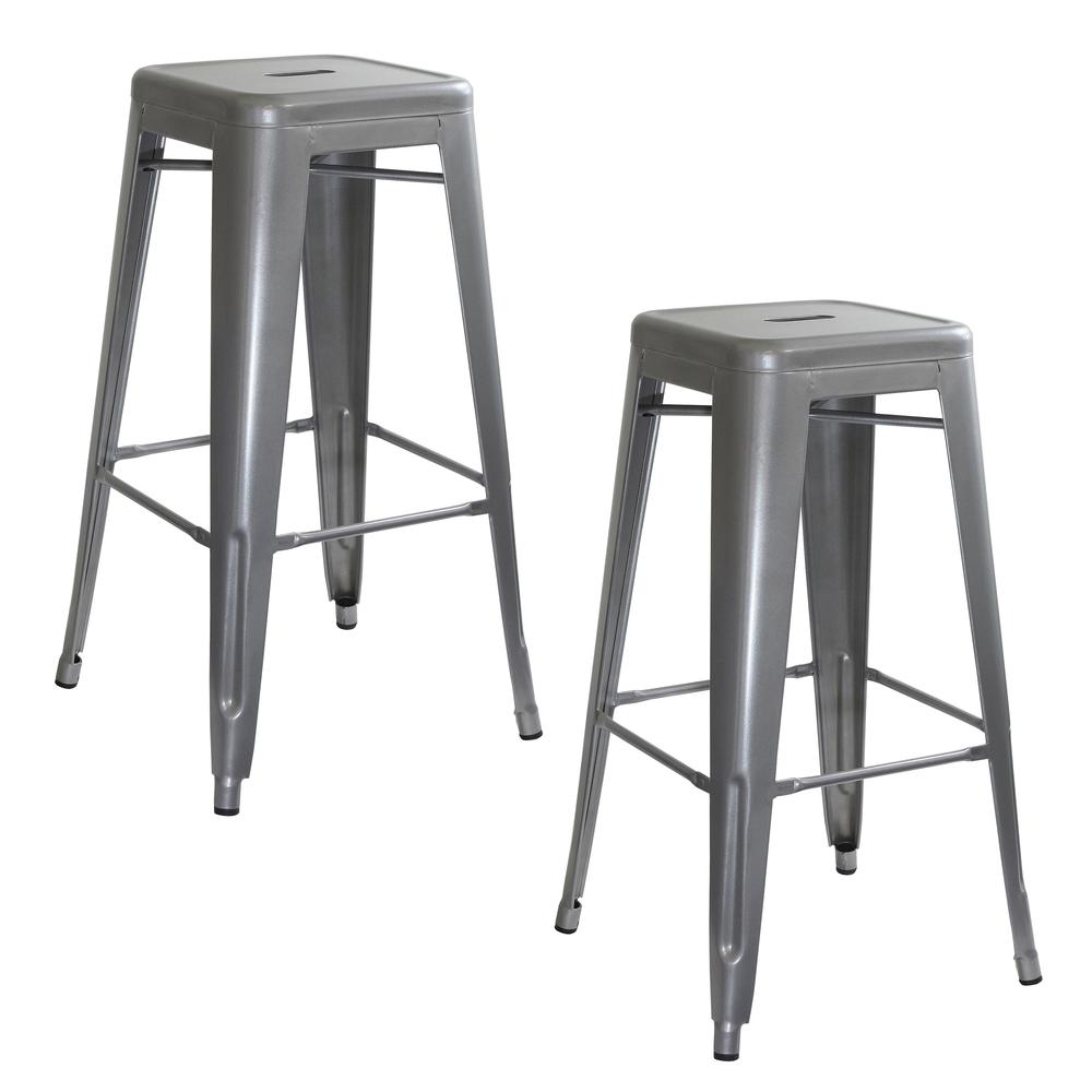 AmeriHome Loft Silver Metal Bar Stool - 2 Piece. Picture 1