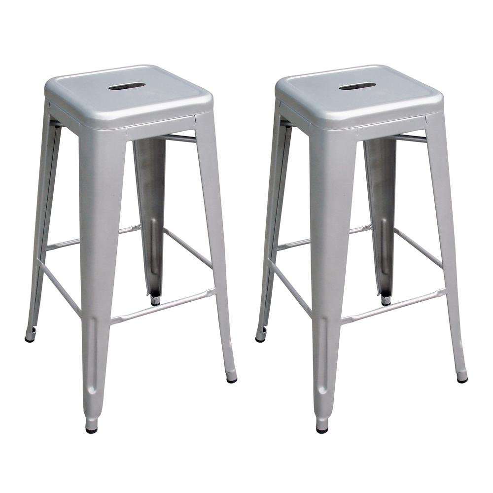 AmeriHome Loft Silver Metal Bar Stool - 2 Piece. Picture 2